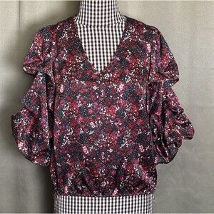 Vince Camuto Confetti Ready Deep Sangria Floral Blouse Women's XS - NWT $89